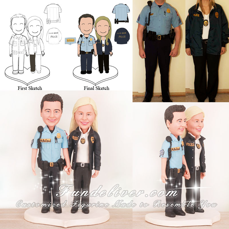 Postal Inspector Bride and Police Groom Wedding Cake Toppers